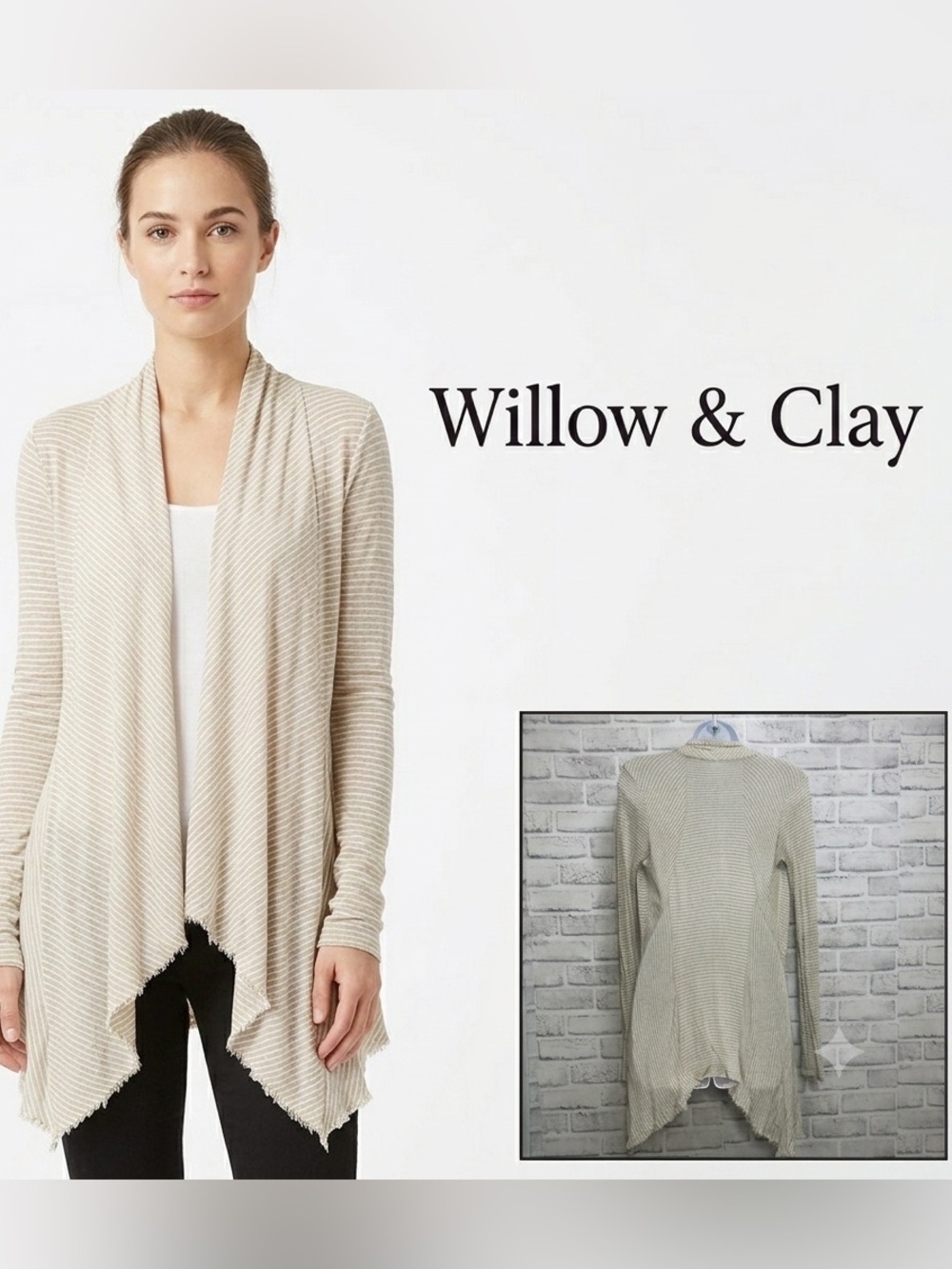 Willow & Clay Strip Waterfall Raw Edge Lightweight Cardigan XS